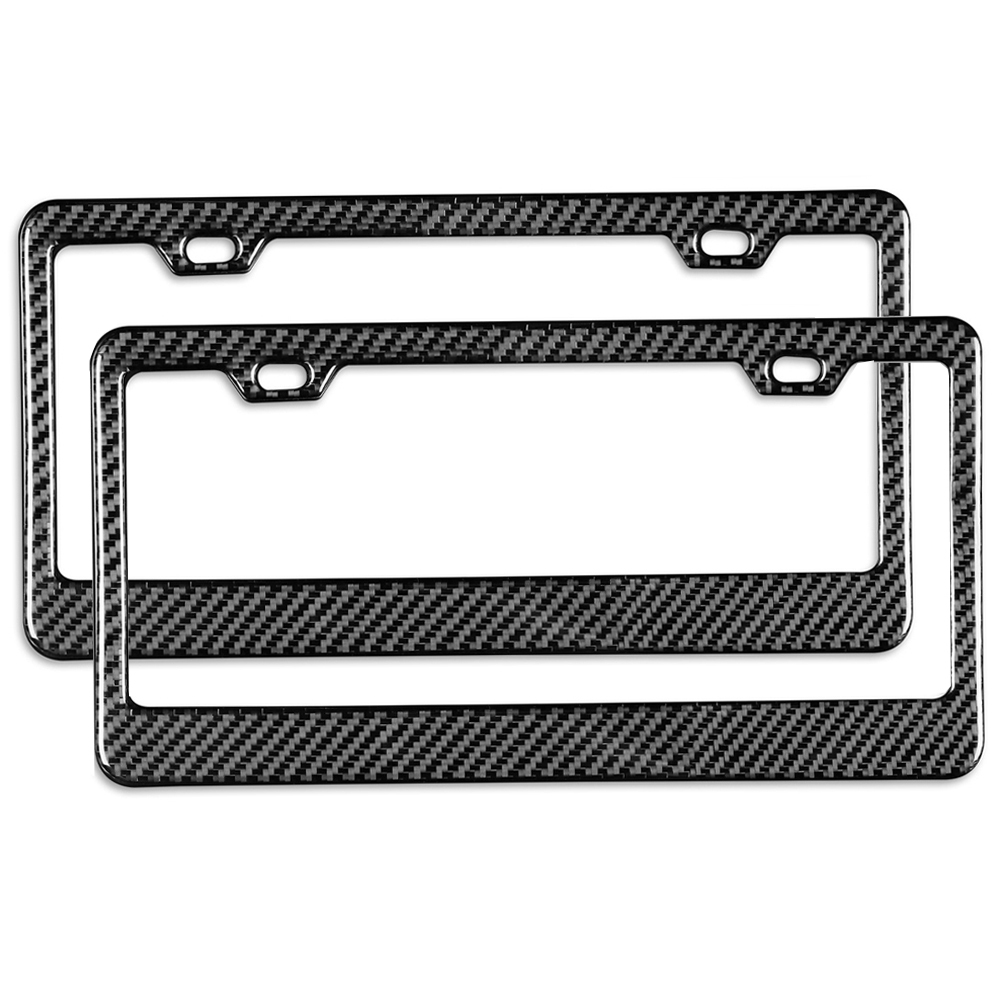 Real Black Glossy Carbon Fiber License Plate Frame 2 Pack