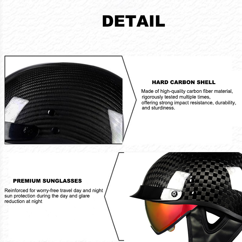 Real Matte Black Carbon Fiber Motorcycle Half Helmet