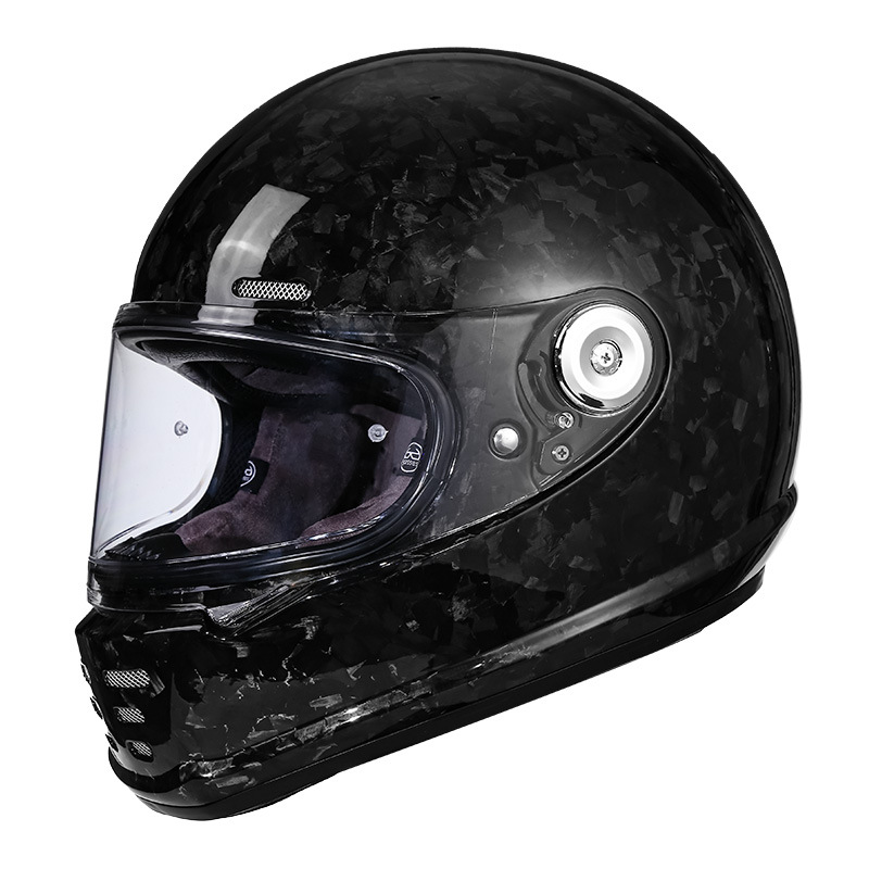 Real Forged Carbon Fiber Full Face Motorcycle Helmet - Retro Classic Design