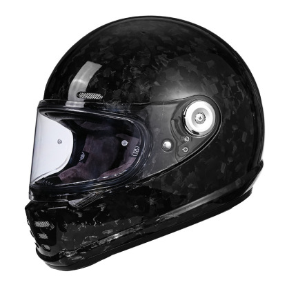 Real Forged Carbon Fiber Full Face Motorcycle Helmet - Retro Classic Design