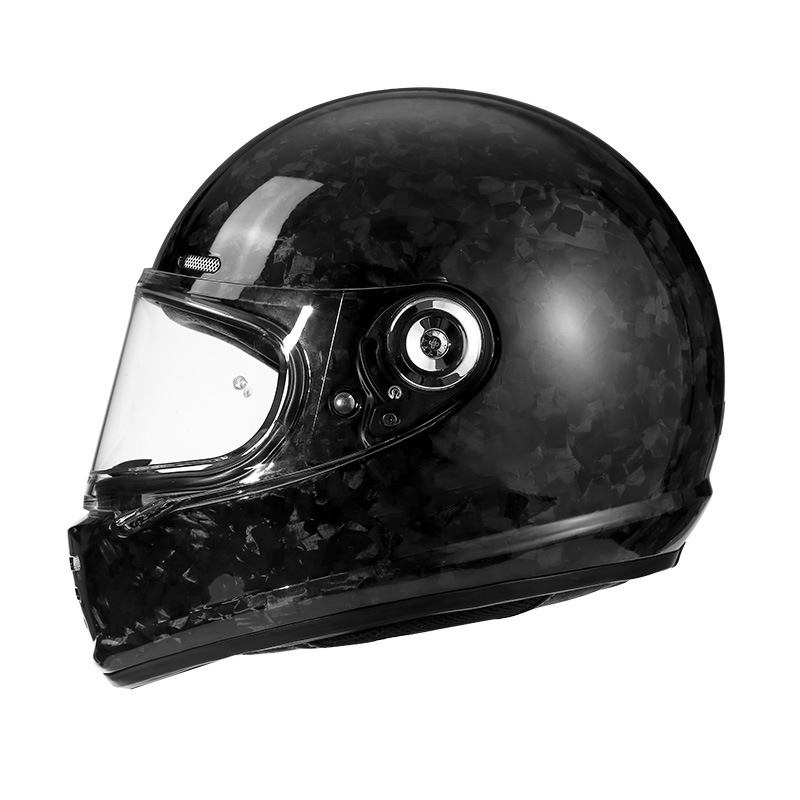 Real Forged Carbon Fiber Full Face Motorcycle Helmet - Retro Classic Design