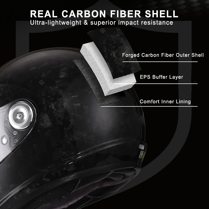 Real Forged Carbon Fiber Full Face Motorcycle Helmet - Retro Classic Design