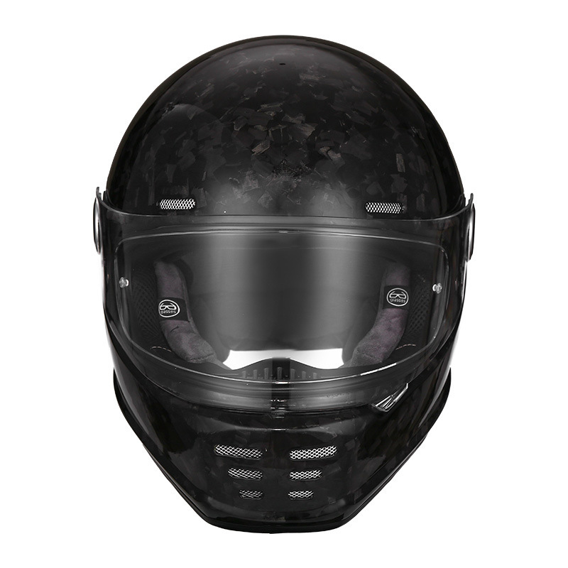 Real Forged Carbon Fiber Full Face Motorcycle Helmet - Retro Classic Design