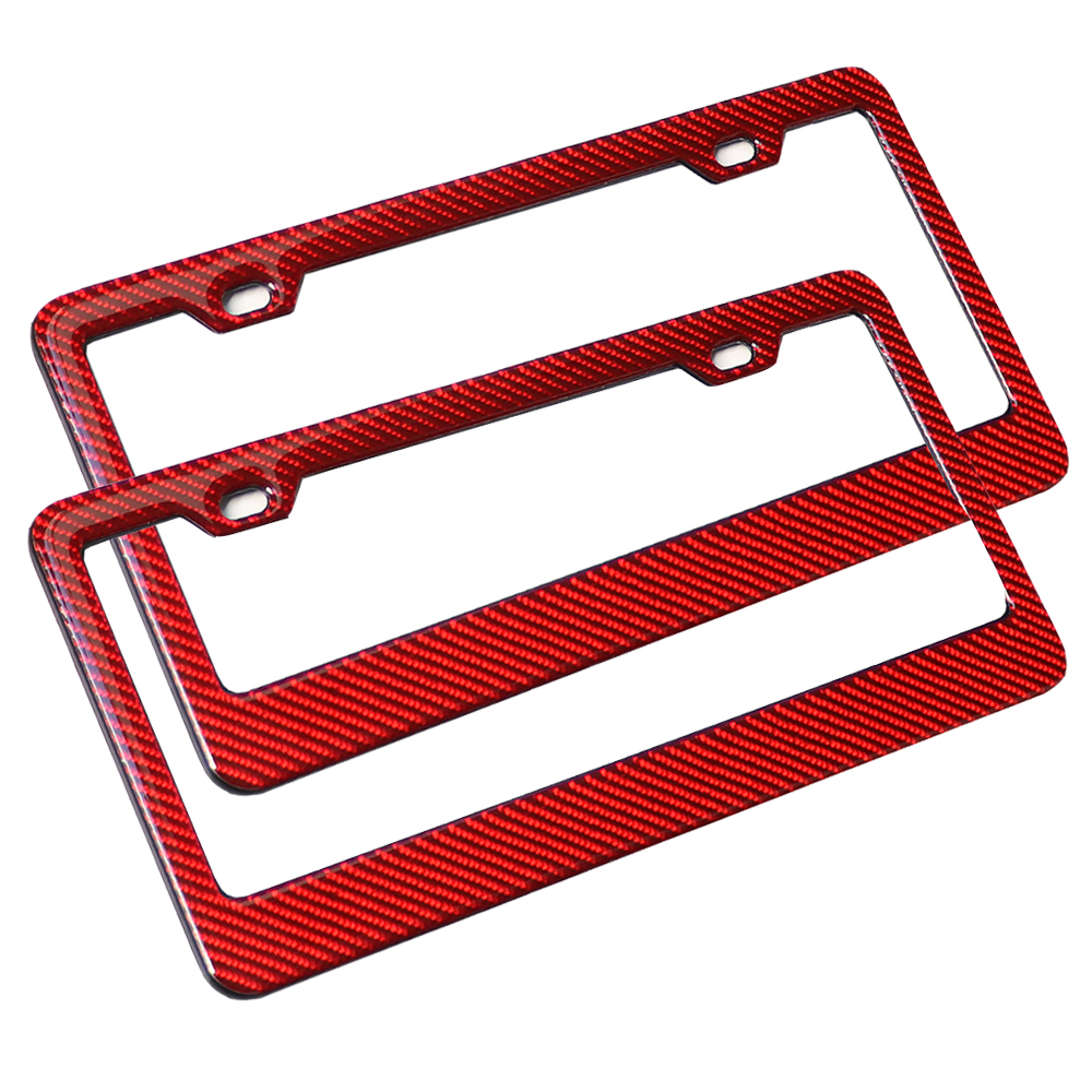 Red Glossy Carbon Fiber License Plate Frame 2 Pack