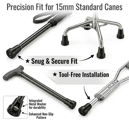 Rubber Cane Tips - 9/16" (15mm) Replacement Feet with Metal Reinforcement