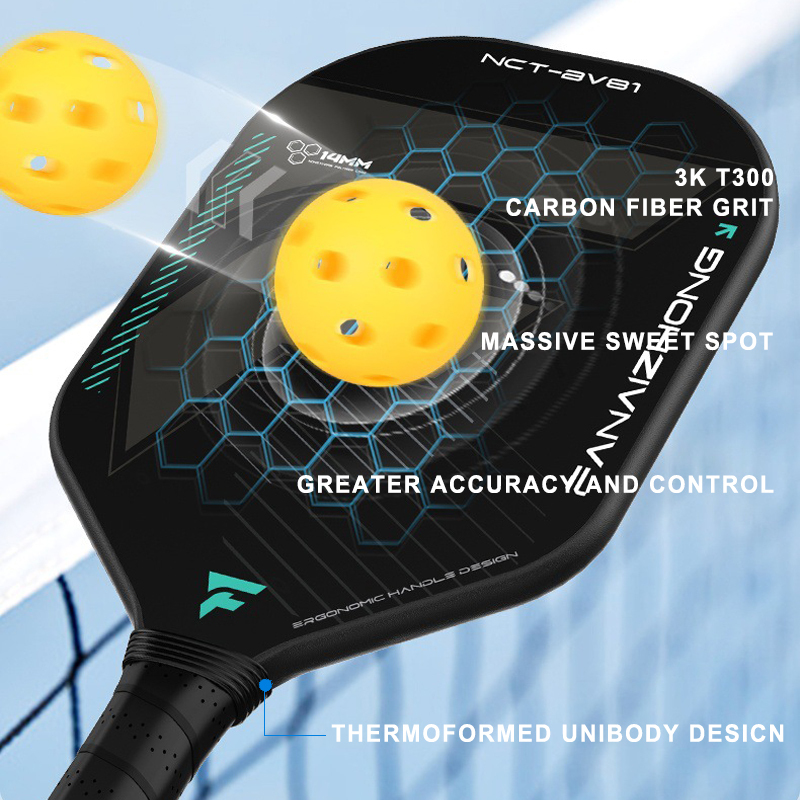 Silent Carbon Fiber Pickleball Paddle with 14mm NCT-BV81 Core