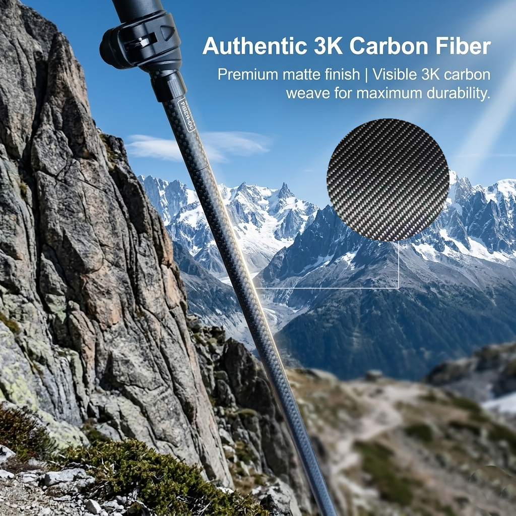 Ultralight Real Carbon Fiber Trekking Poles, 5-Section Foldable 13.8" Compact Hiking Staffs with Speed Lock, 3K Matte