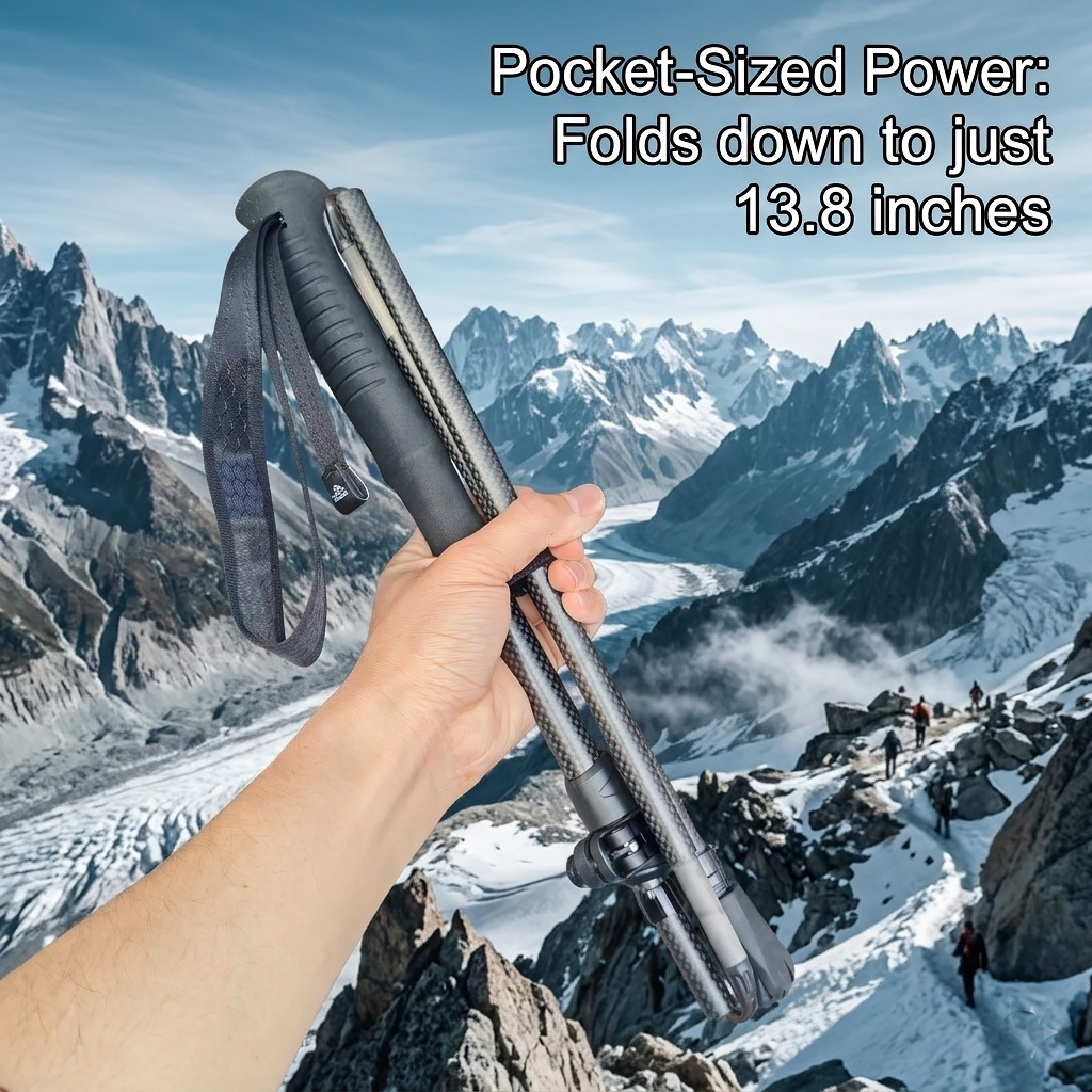 Ultralight Real Carbon Fiber Trekking Poles, 5-Section Foldable 13.8" Compact Hiking Staffs with Speed Lock, 3K Matte