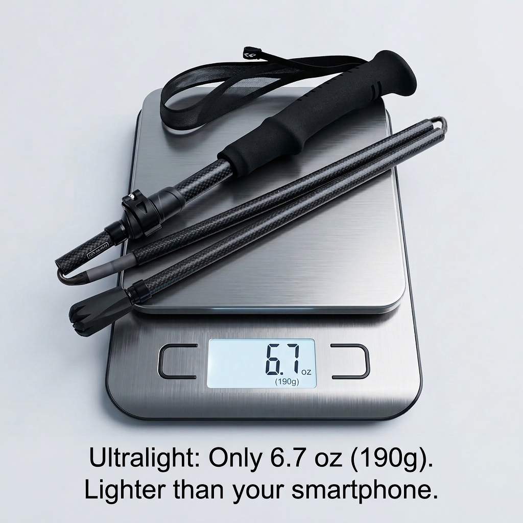 Ultralight Real Carbon Fiber Trekking Poles, 5-Section Foldable 13.8" Compact Hiking Staffs with Speed Lock, 3K Matte