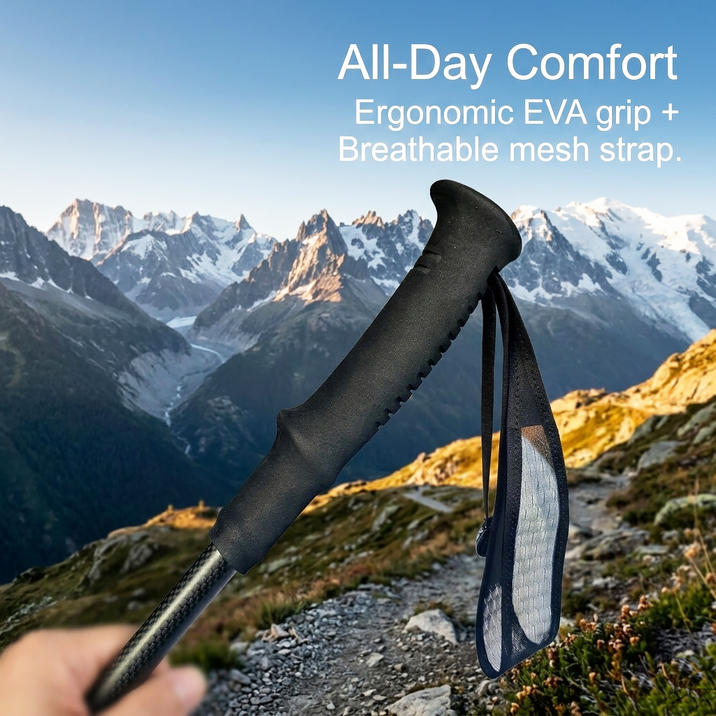 Ultralight Real Carbon Fiber Trekking Poles, 5-Section Foldable 13.8" Compact Hiking Staffs with Speed Lock, 3K Matte