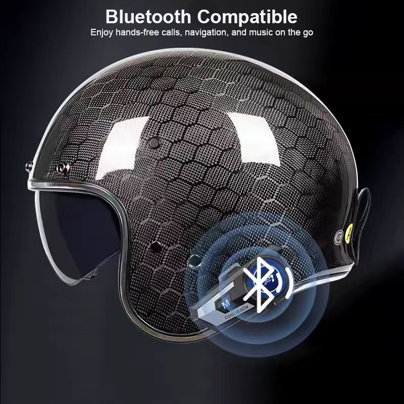 Vintage Carbon Fiber 3/4 Motorcycle Helmet