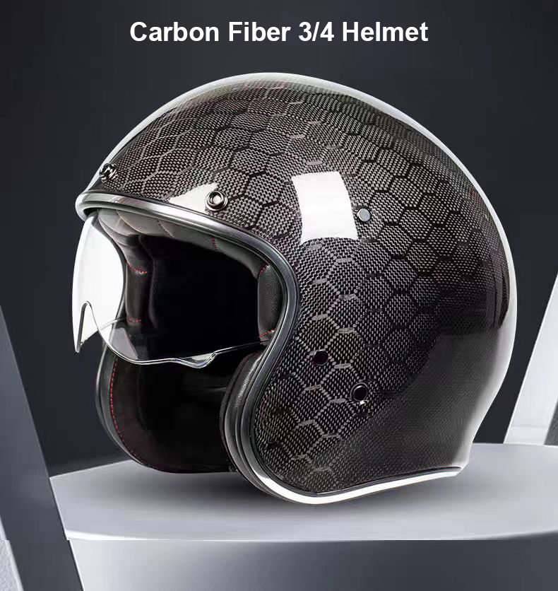 Vintage Carbon Fiber 3/4 Motorcycle Helmet