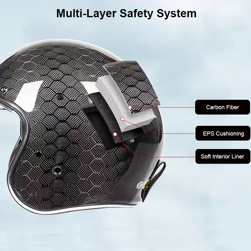Vintage Carbon Fiber 3/4 Motorcycle Helmet