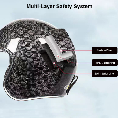 Vintage Carbon Fiber 3/4 Motorcycle Helmet