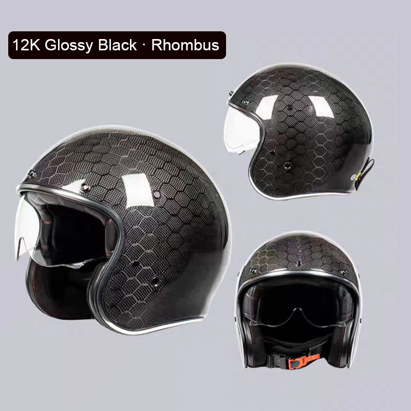 Vintage Carbon Fiber 3/4 Motorcycle Helmet