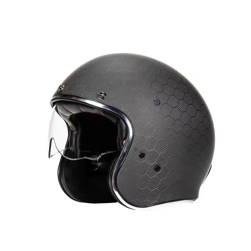 Vintage Carbon Fiber 3/4 Motorcycle Helmet