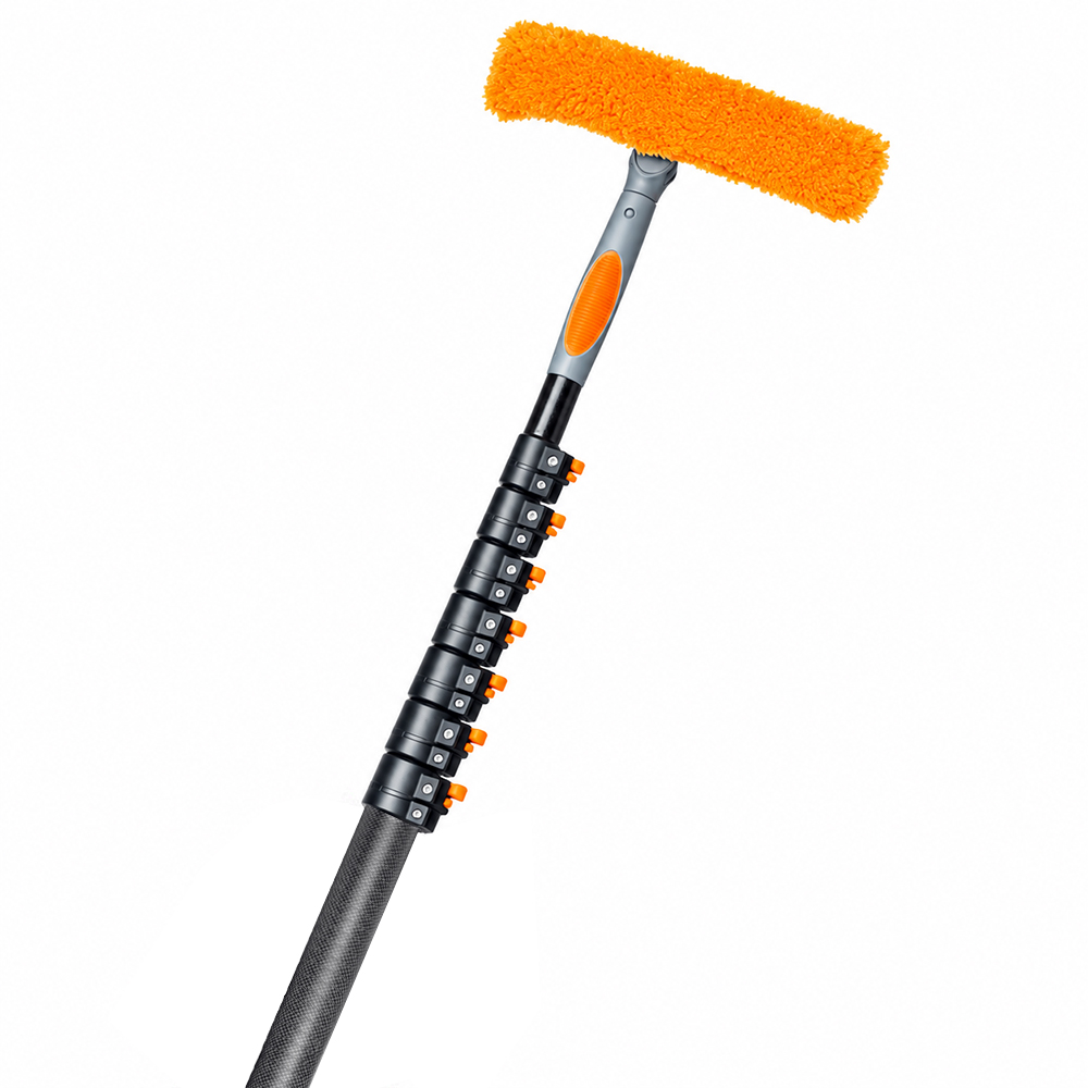 Carbon Fiber Telescoping Window Cleaning Pole with 2-in-1 Squeegee & Scrubber Kit