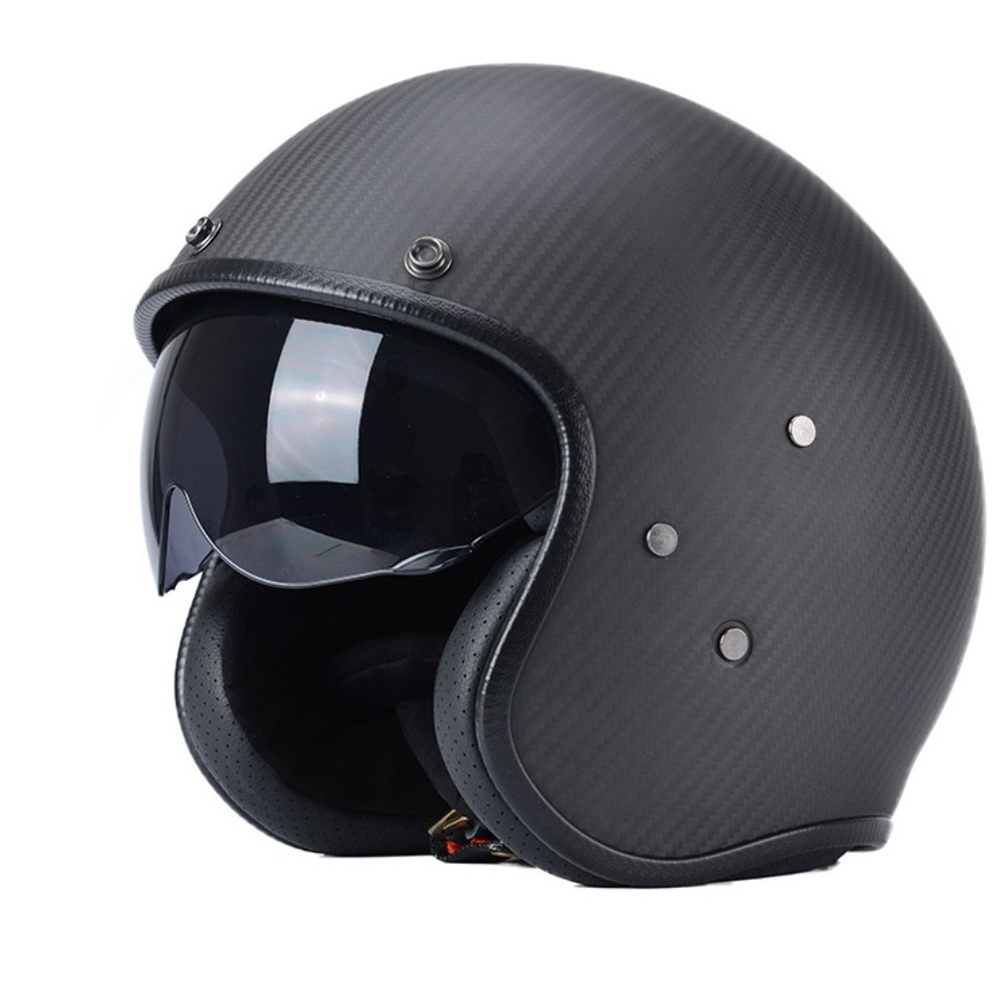 Carbon Fiber 3/4 Motorcycle Helmet with Goggles