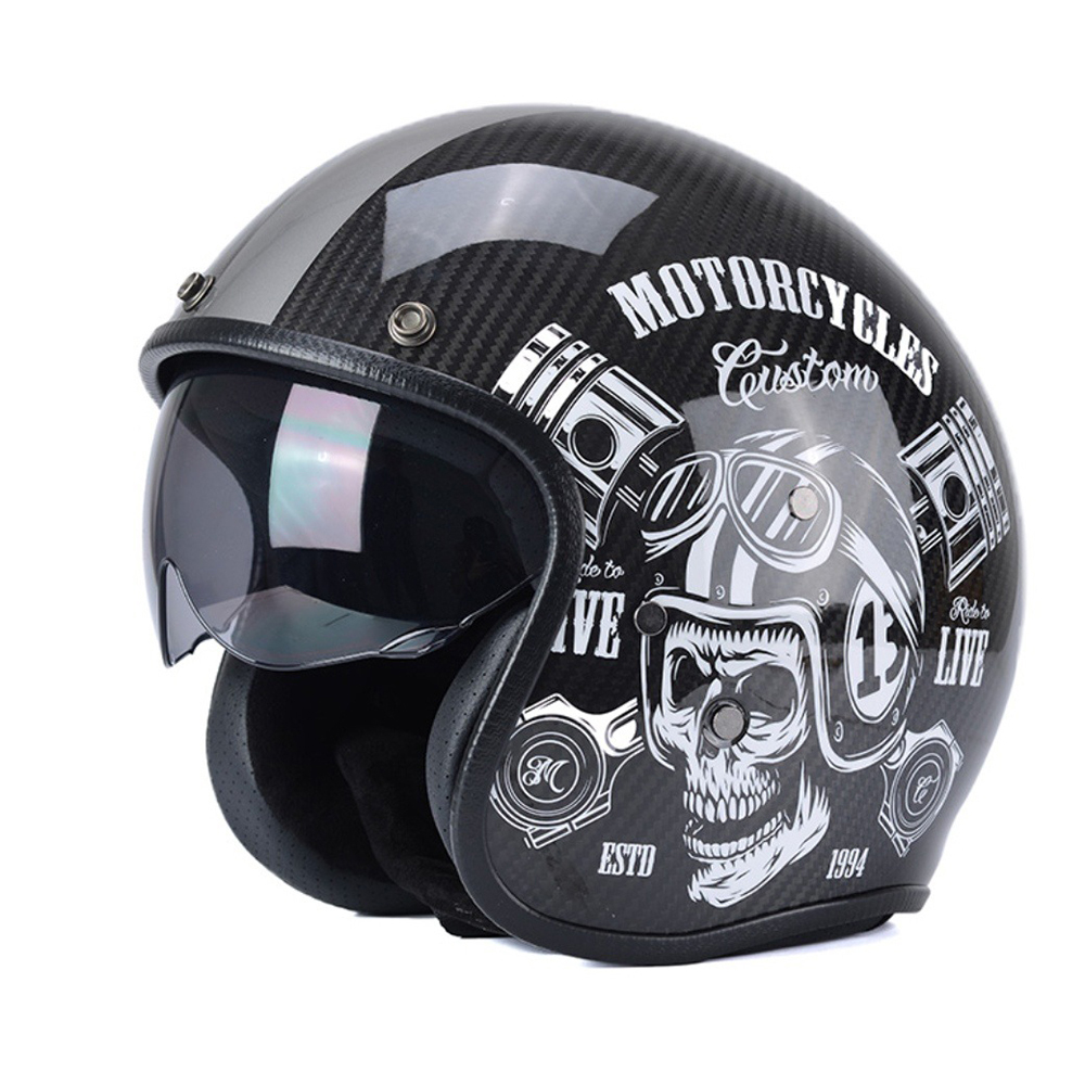 Carbon Fiber 3/4 Motorcycle Helmet with Goggles