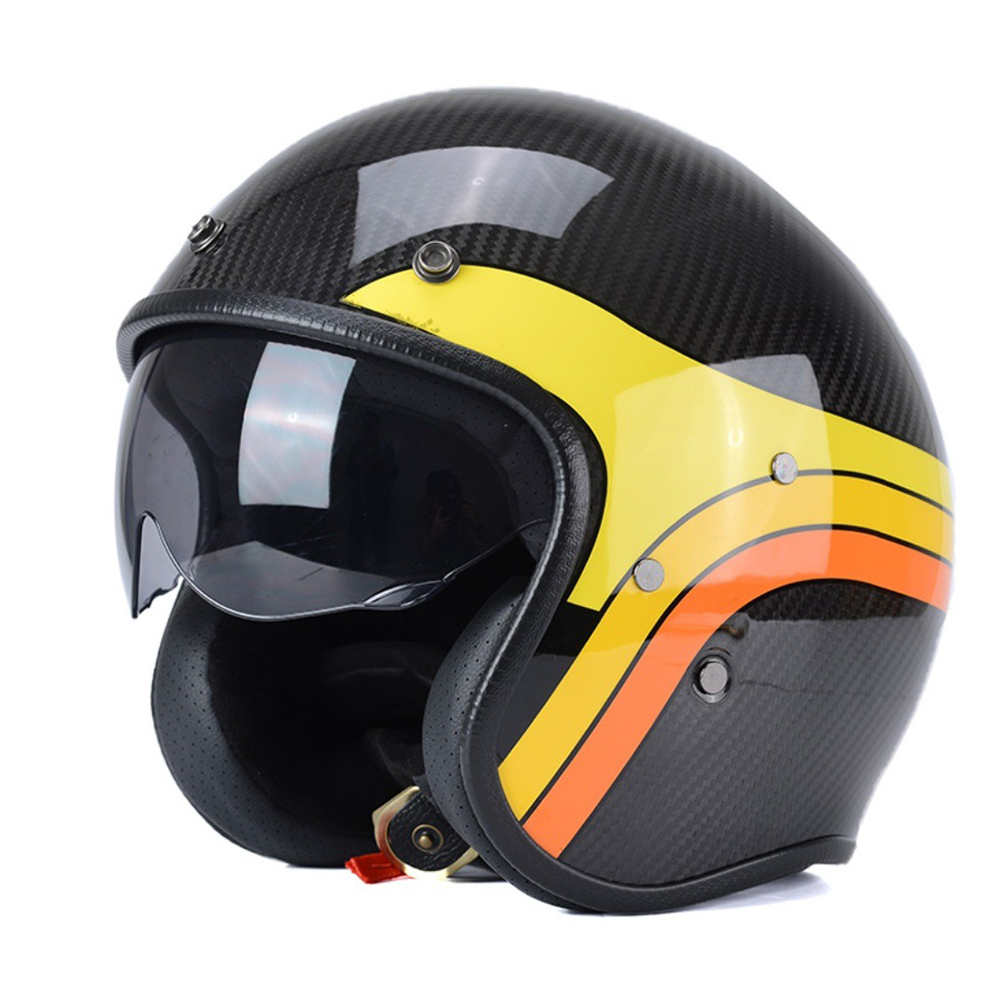 Carbon Fiber 3/4 Motorcycle Helmet with Goggles