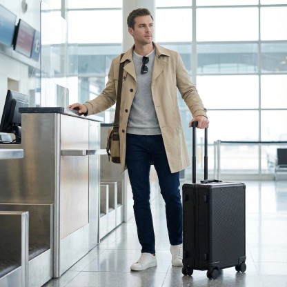 24 Inch Carbon Fiber Checked Luggage – Lightweight Hard Shell Suitcase with TSA Lock & Spinner Wheels