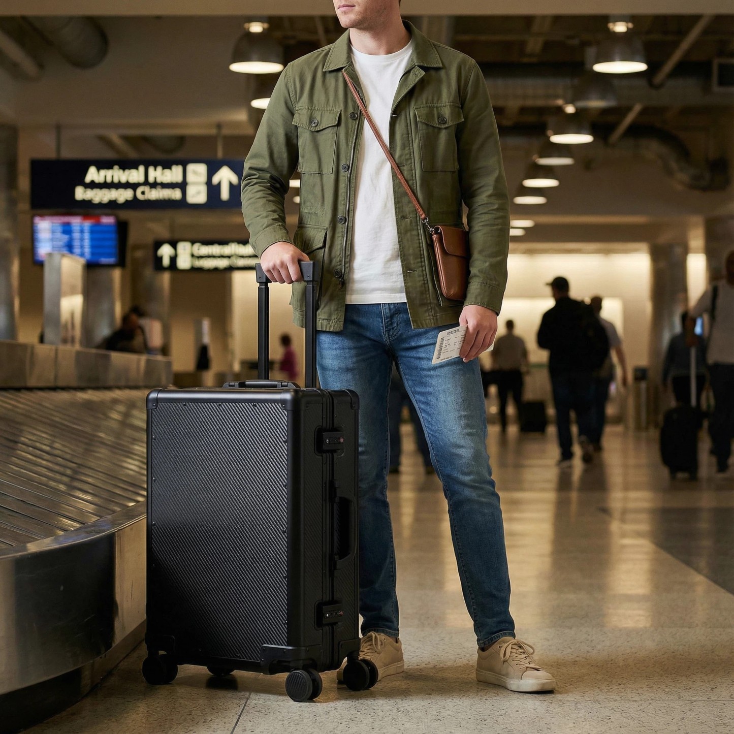 24 Inch Carbon Fiber Checked Luggage – Lightweight Hard Shell Suitcase with TSA Lock & Spinner Wheels