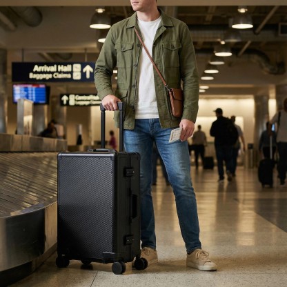 24 Inch Carbon Fiber Checked Luggage – Lightweight Hard Shell Suitcase with TSA Lock & Spinner Wheels