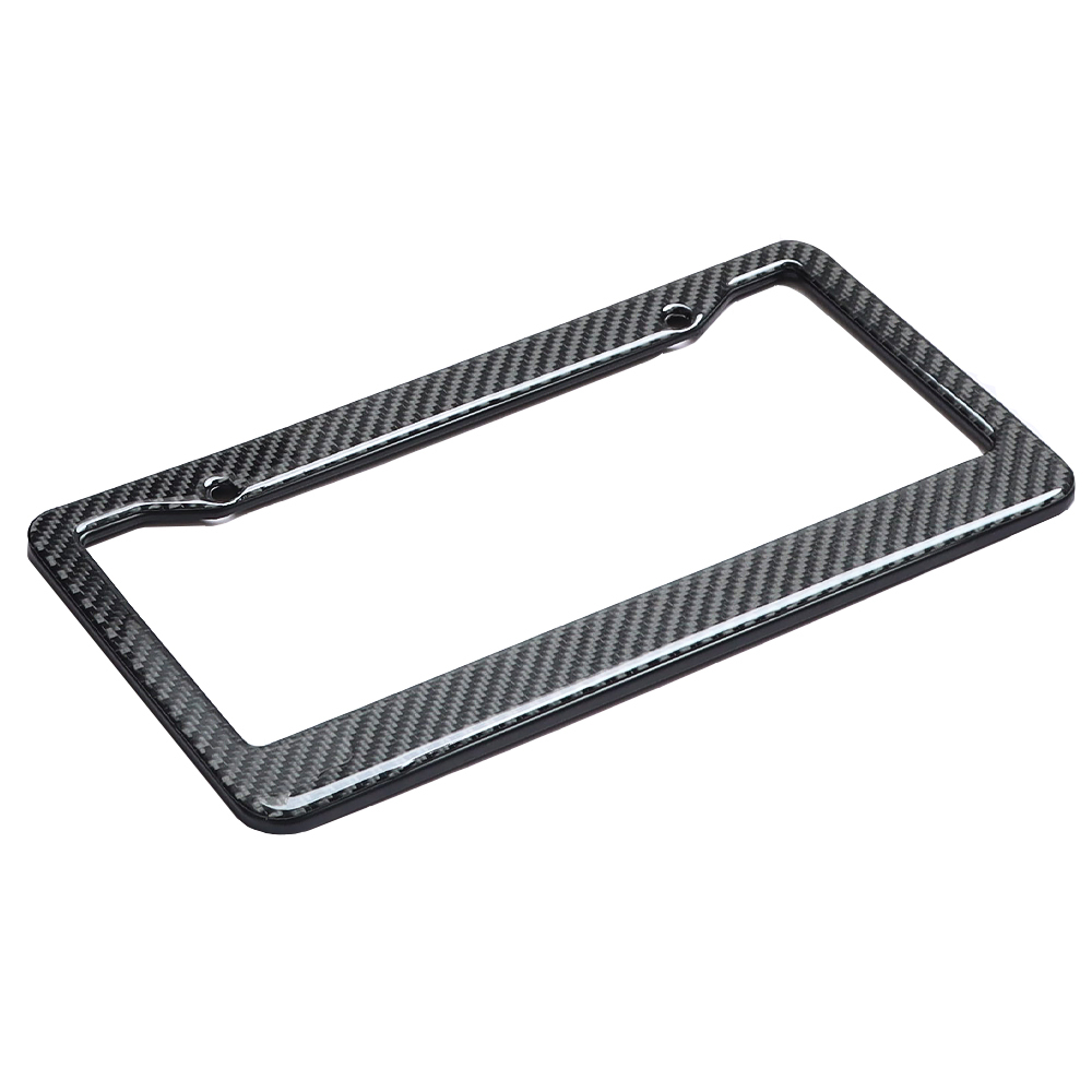 Black Glossy Carbon Fiber License Plate Frame 2 Pack
