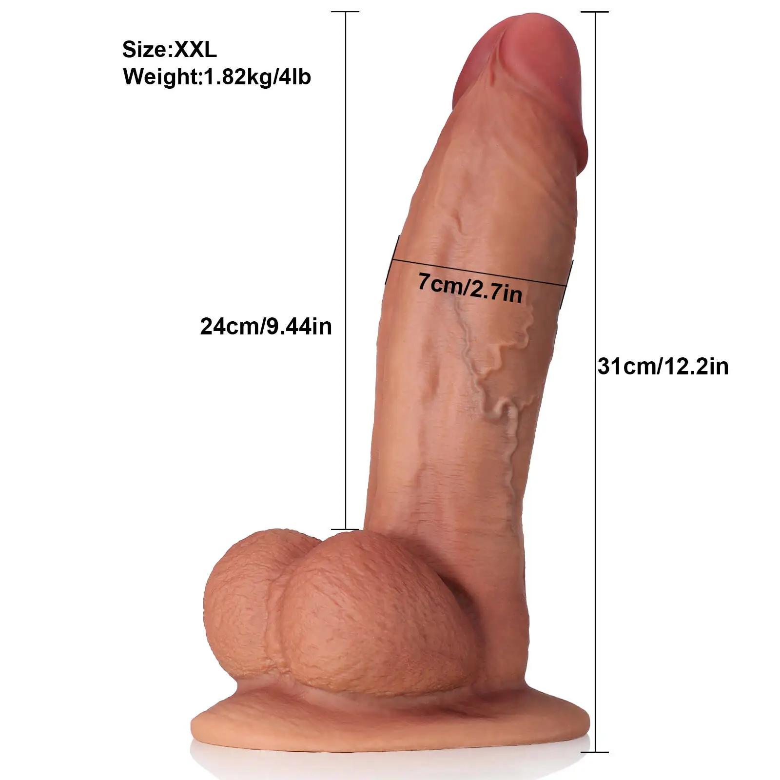 Big Brown Dual Density Silicone Dildo 12 Inch（S/M/L)