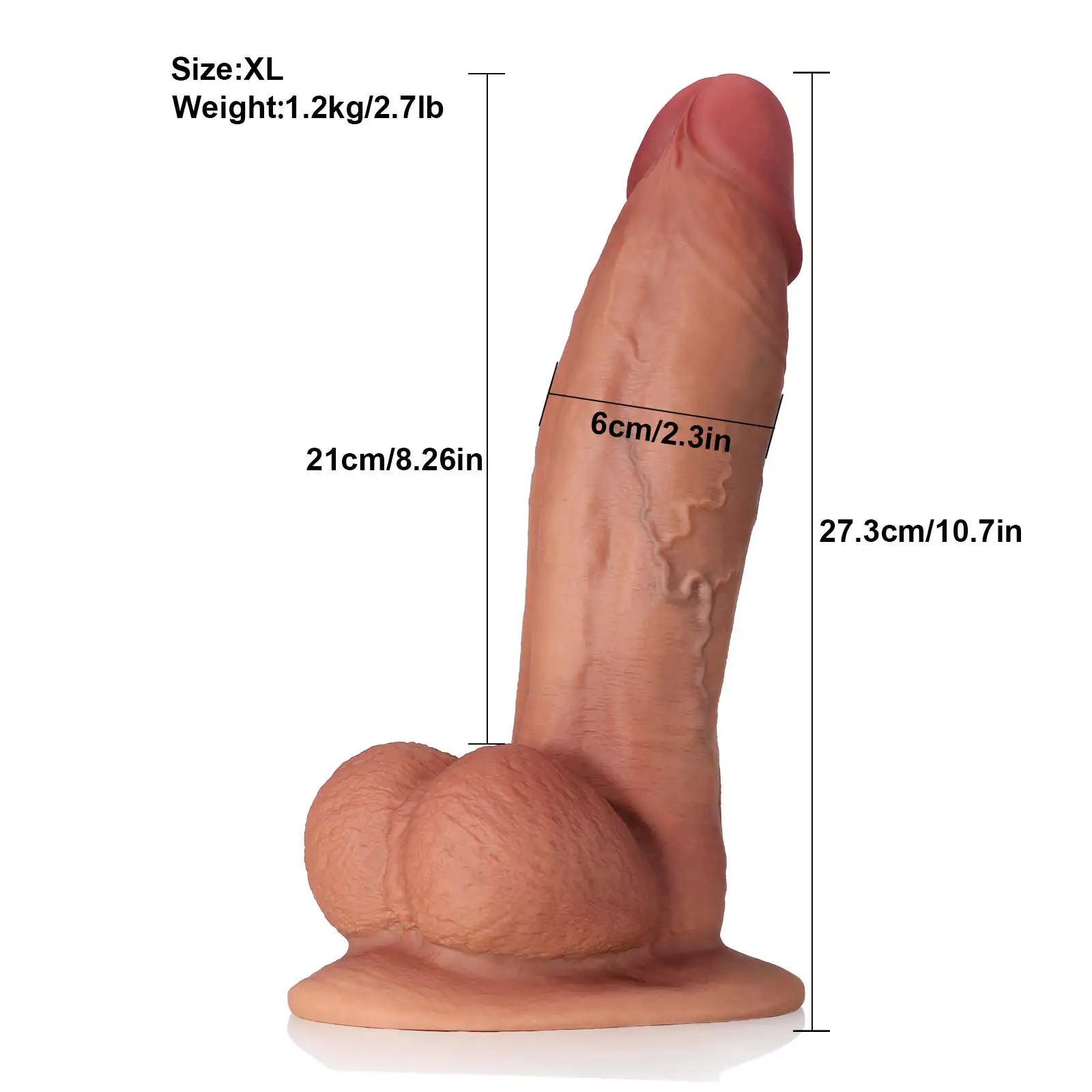 Big Brown Dual Density Silicone Dildo 12 Inch（S/M/L)
