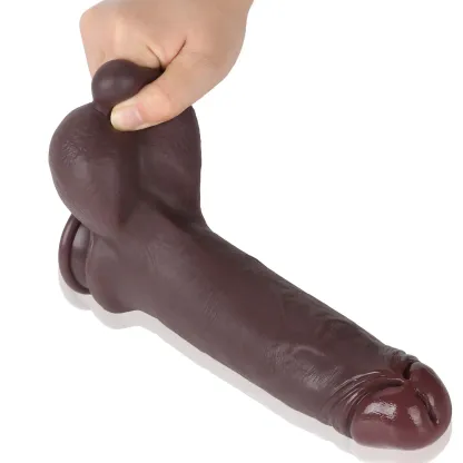 Black Silicone Real Skin Dildo Slideable Skin with Moving Ball 9 Inch