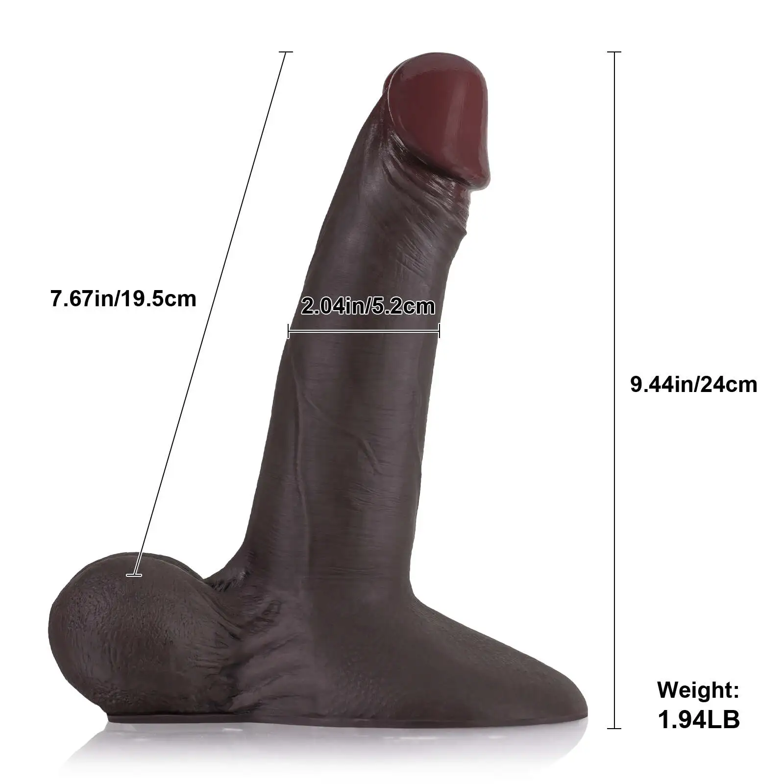 Black Slide Skin Liquid Silicone Dildo with Moving Balls 9.44 Inch