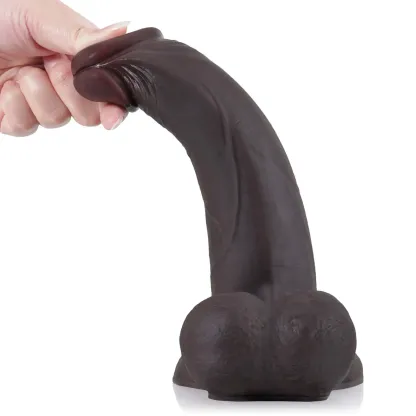 Black Slide Skin Liquid Silicone Dildo with Moving Balls 9.44 Inch
