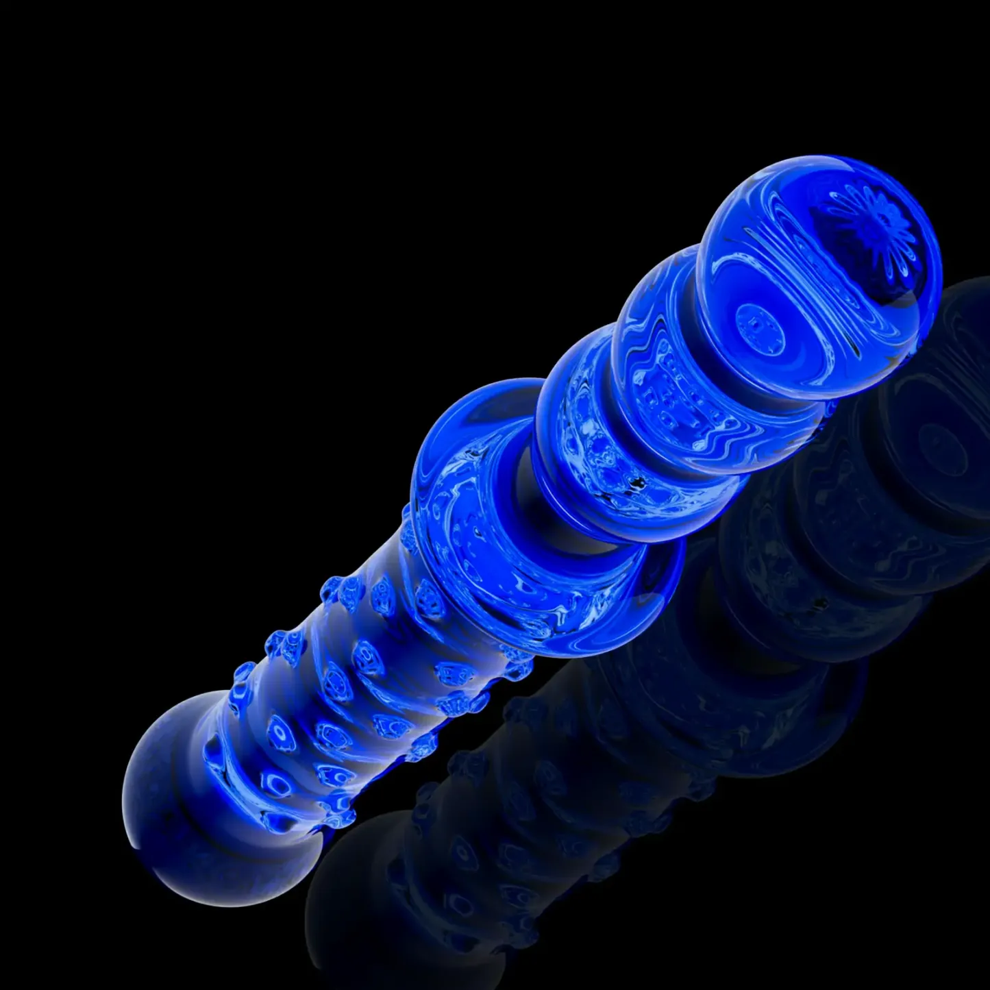 Blue Raised Glass Dildo With Handle