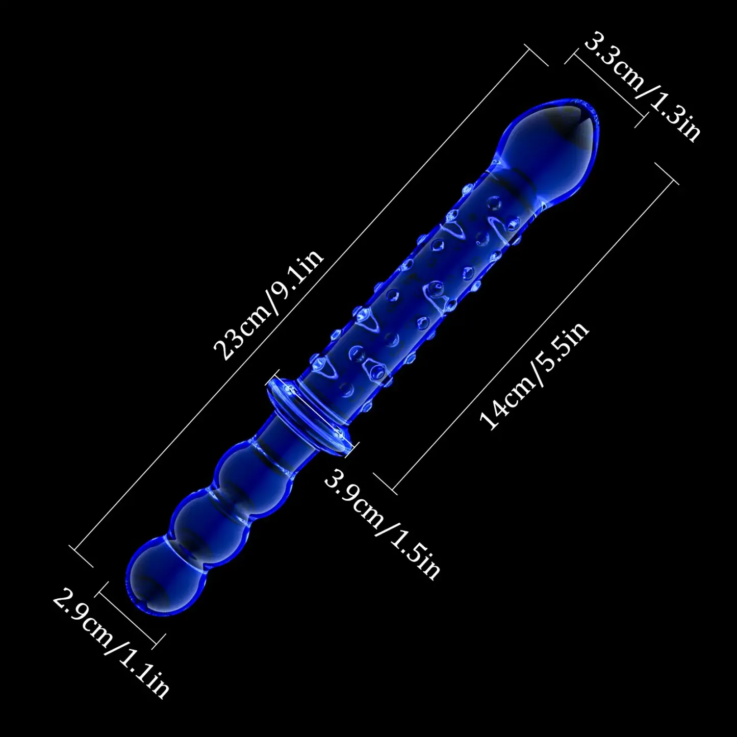 Blue Raised Glass Dildo With Handle
