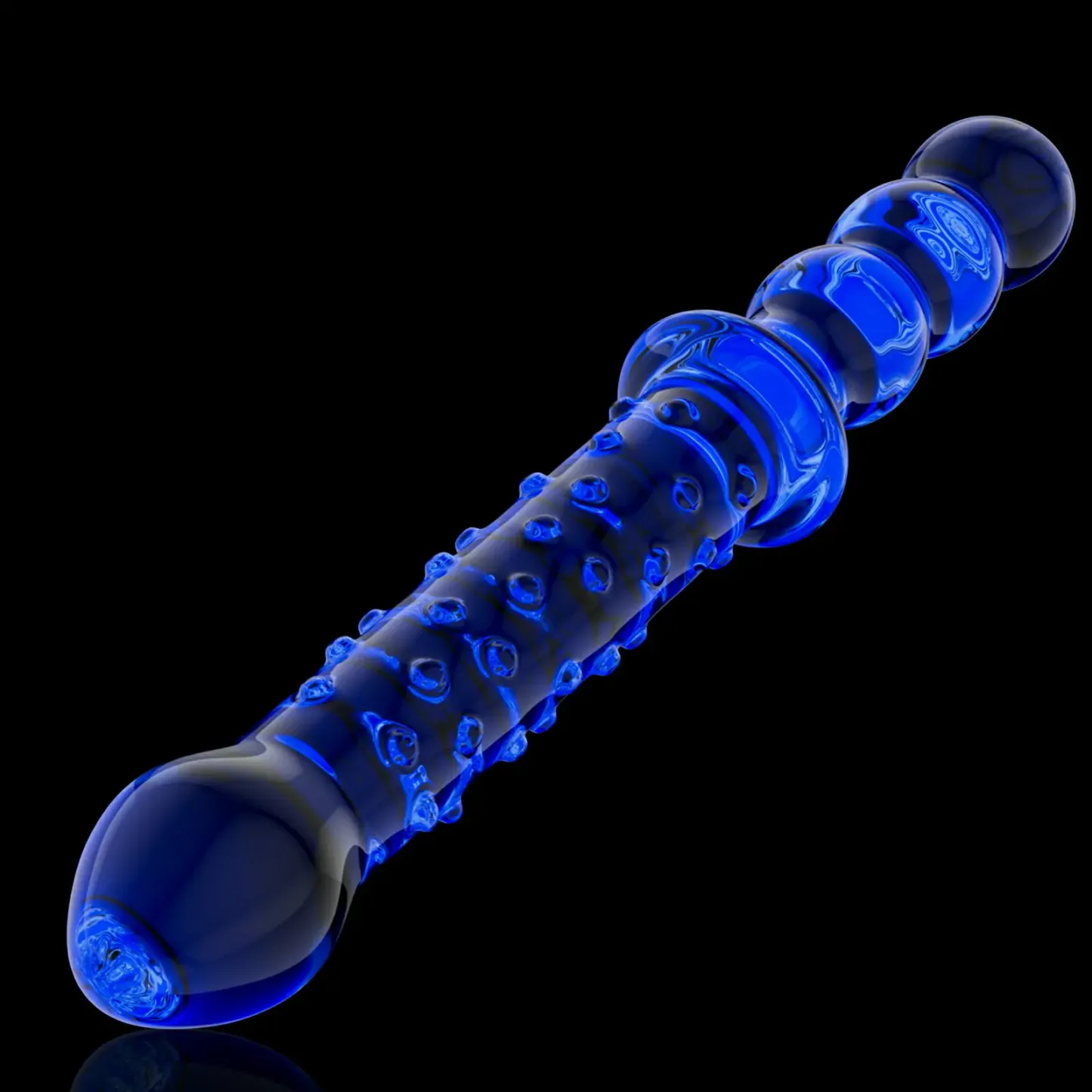 Blue Raised Glass Dildo With Handle