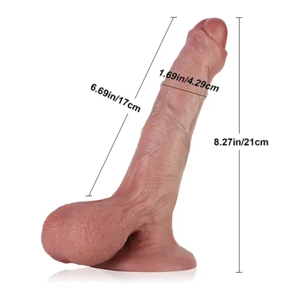 Lifelike Foreskin Silicone Dildo with Big Balls 8.27 Inch