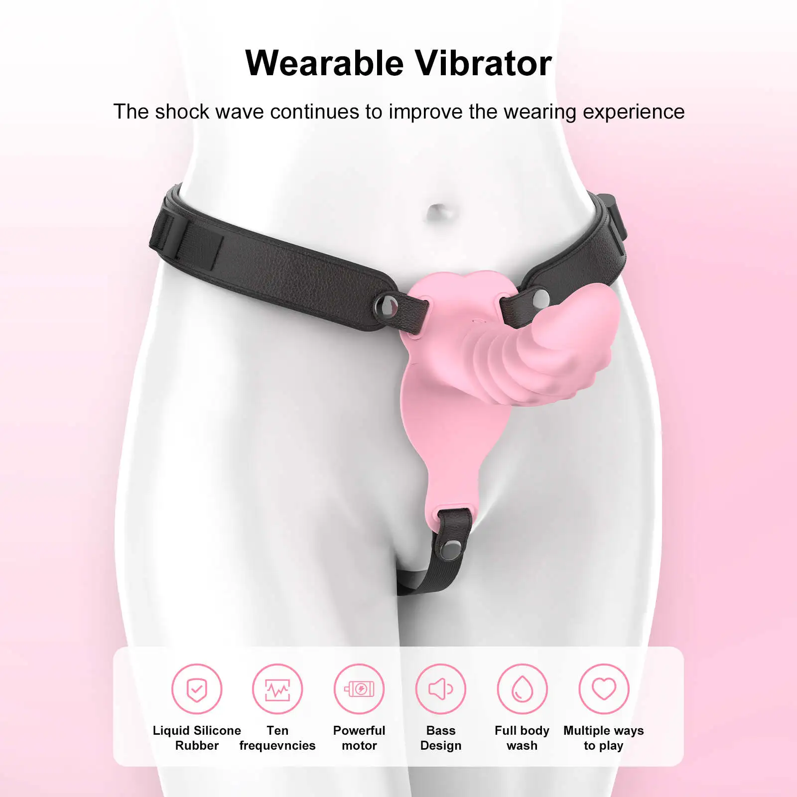 Multi Textured Lesbian Strap On Dildo with 10 Vibrations 7.59 Inch