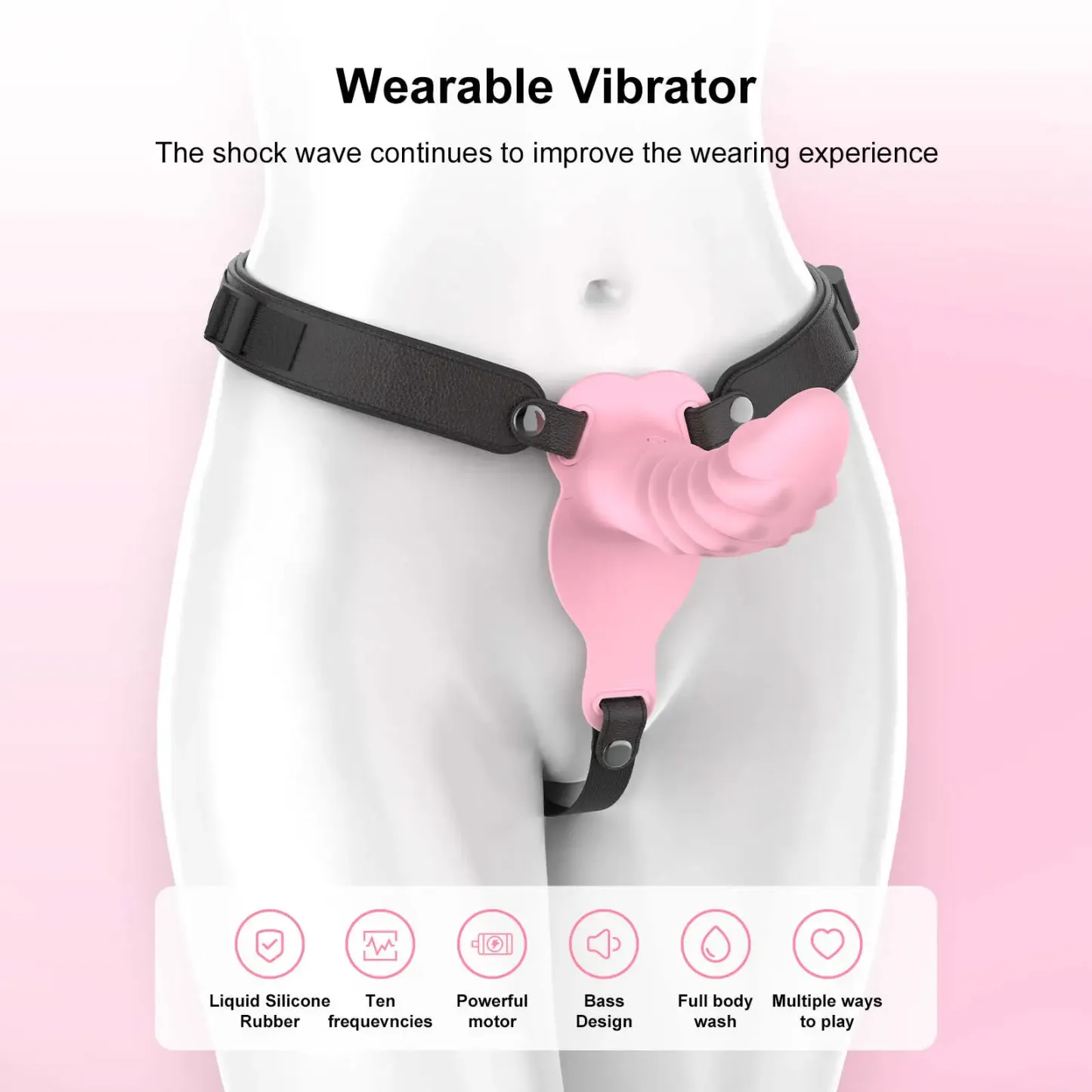 Multi Textured Lesbian Strap On Dildo with 10 Vibrations 7.59 Inch