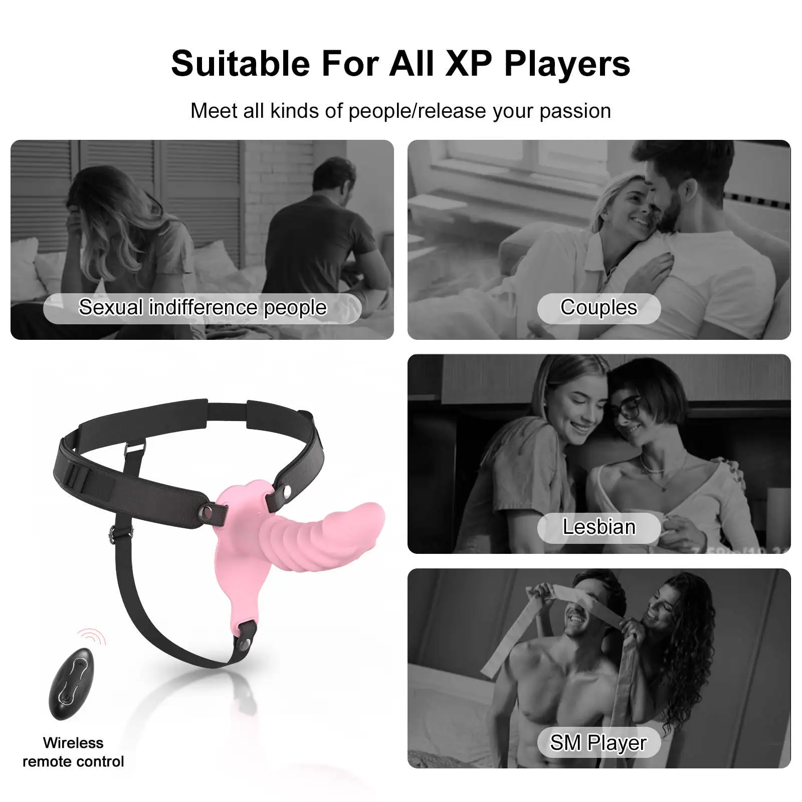 Multi Textured Lesbian Strap On Dildo with 10 Vibrations 7.59 Inch