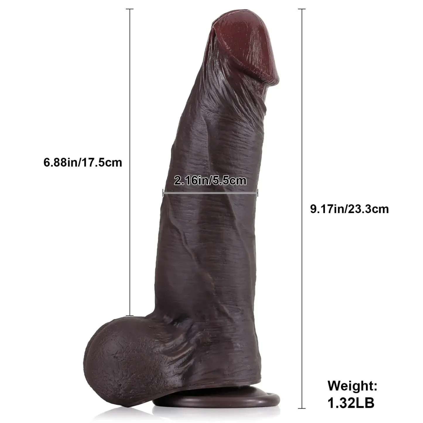 Realistic Black Sliding Skin Soft Dildo with Moving Balls 9.17 Inch