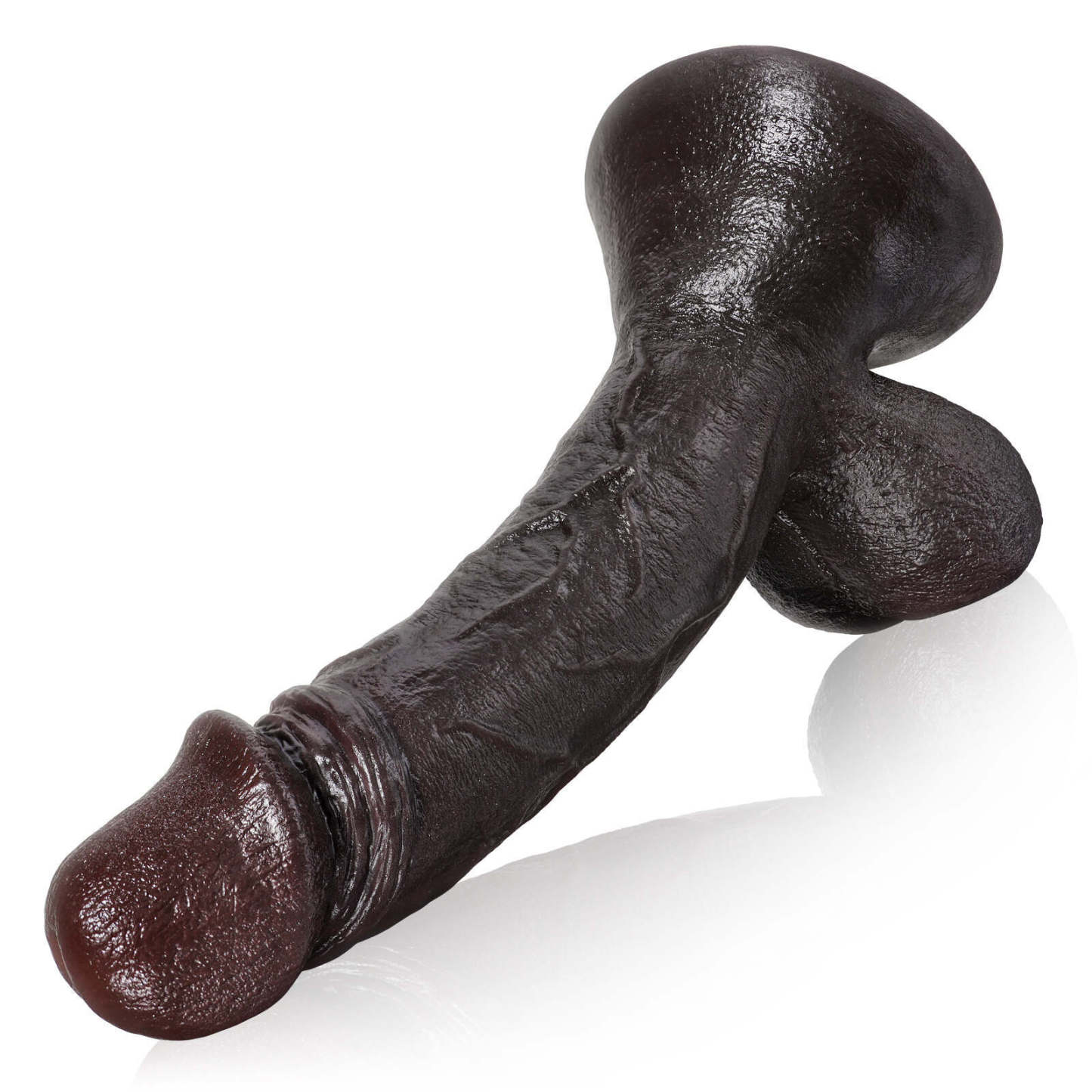 Realistic Double Layer Silicone Black Dildo with Big Balls 9 Inch