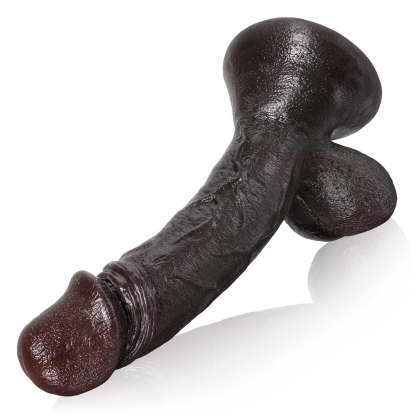 Realistic Double Layer Silicone Black Dildo with Big Balls 9 Inch