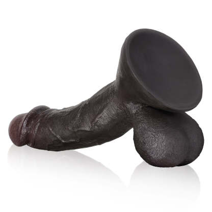 Realistic Double Layer Silicone Black Dildo with Big Balls 9 Inch