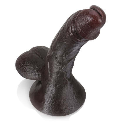 Realistic Double Layer Silicone Black Dildo with Big Balls 9 Inch