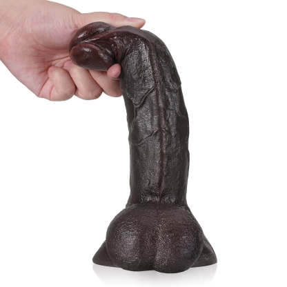Realistic Double Layer Silicone Black Dildo with Big Balls 9 Inch