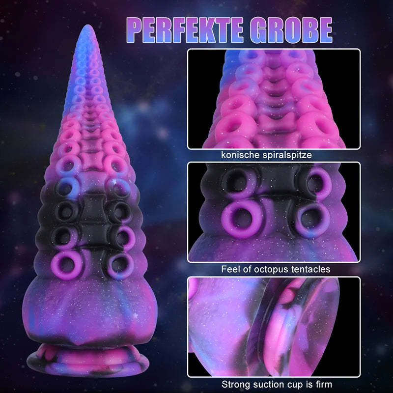 Starry Purple Silicone Octopus Tentacle Dildo 8.58 Inch