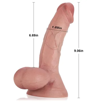 Ultra Realistic Double Layer Silicone Dildo with Big Balls 9 Inch