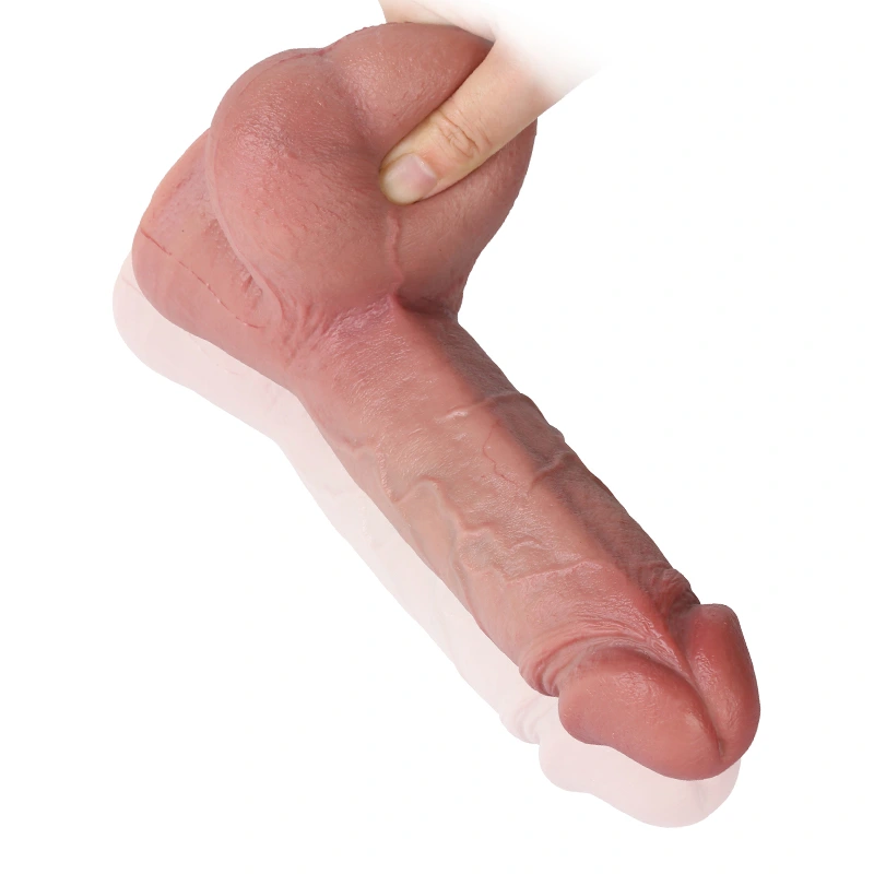 Ultra Realistic Double Layer Silicone Dildo with Big Balls 9 Inch