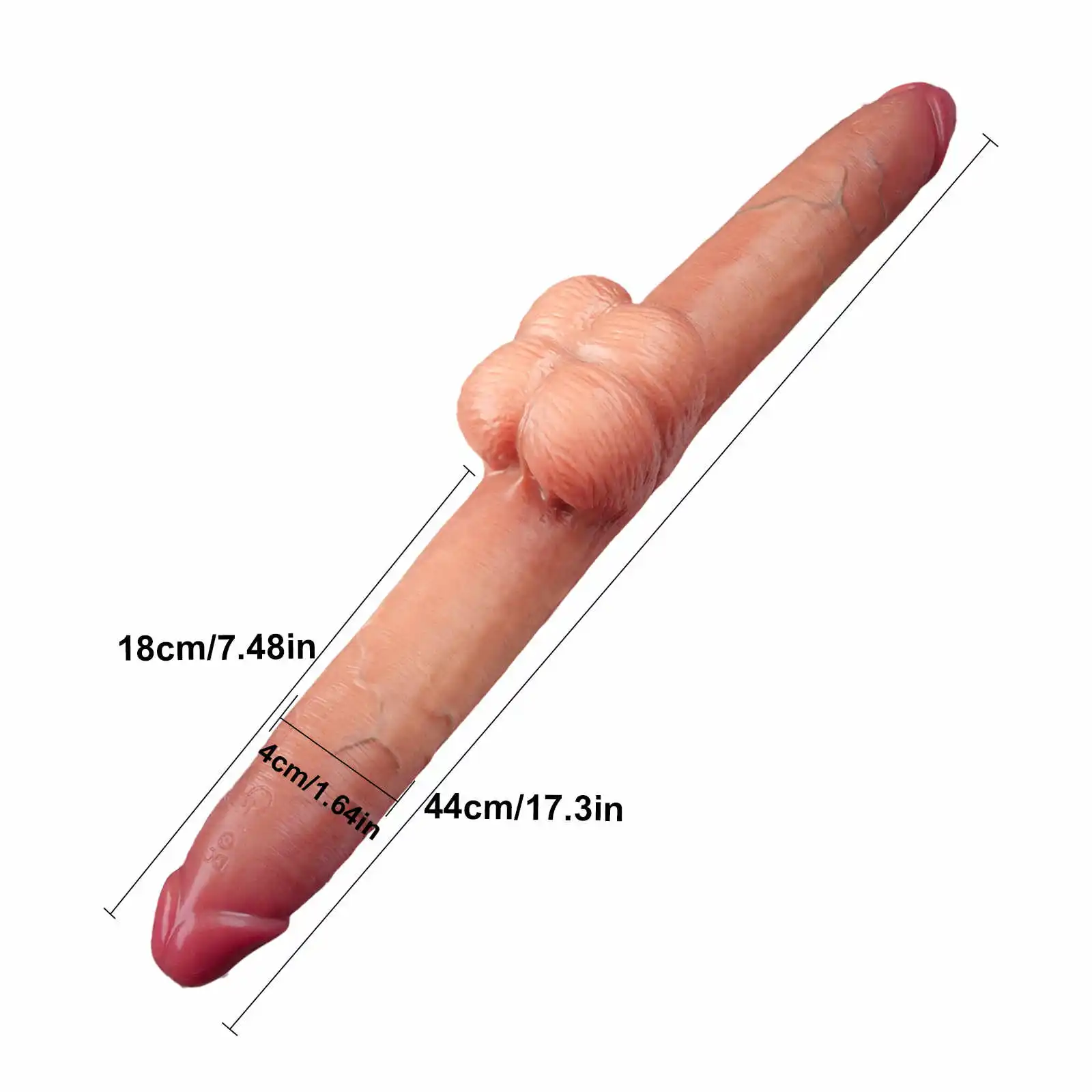 Realistic Soft Double End Dildo With Balls 10 Vibration 18.9 Inch-S/M/